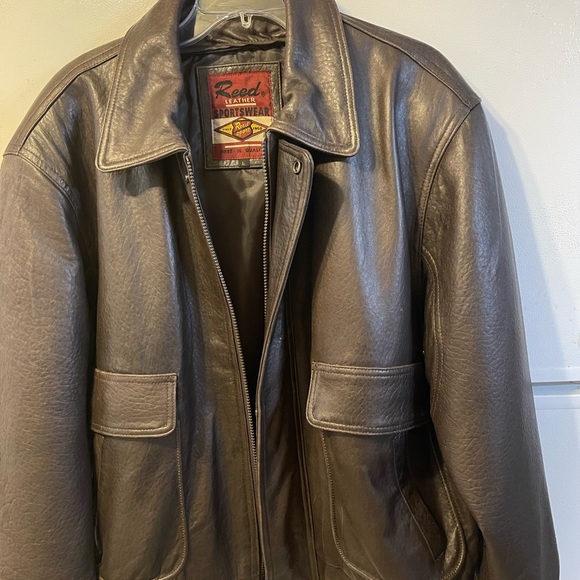 Reed Men’s Brown Leather Bomber Jacket Size Large - Picture 1 of 8